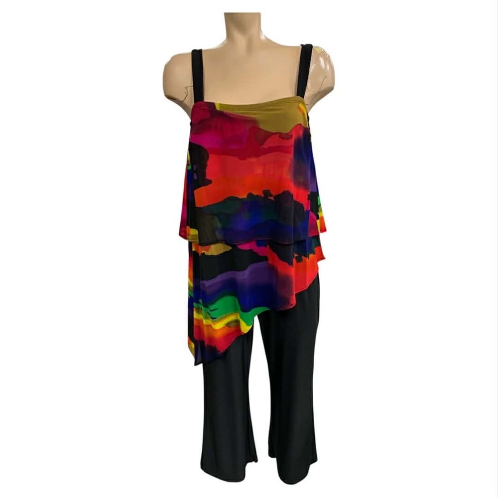 Artex Multicolor Layered Tank & Black Jumpsuit Size M